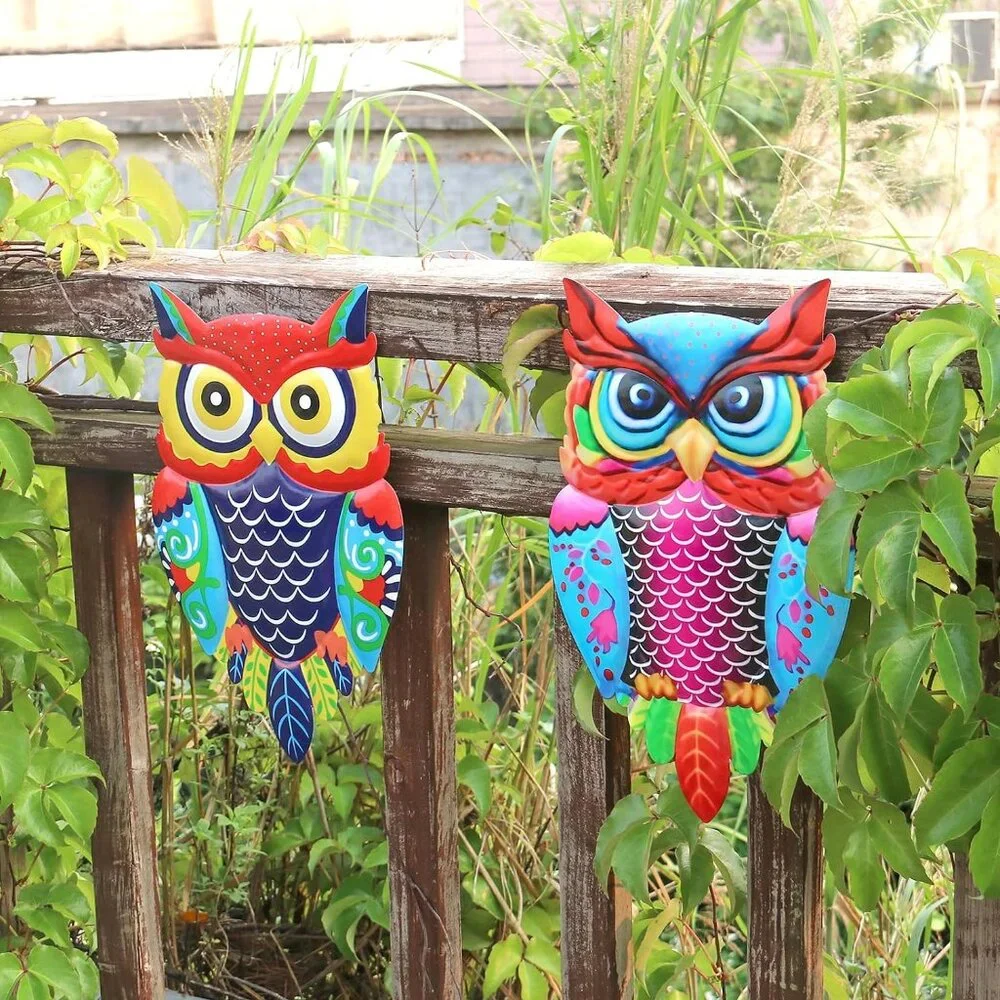 Metal Owl Wall Art 13.8 Inch 3D Garden Decor for Outdoor‎ Patio Fence Backyard